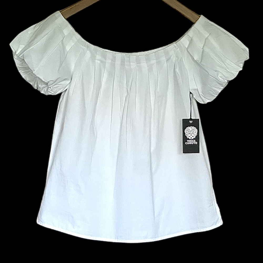 Vince Camuto White 100% Cotton Short Puffy Sleeve Blouse SZ  XS-S  NEW WITH TAGS